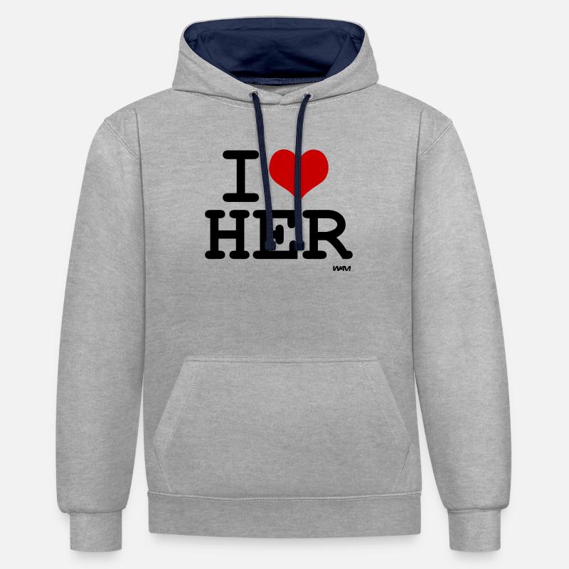 Je l'aime par wam - Sweat à capuche contrasté - gris chiné/bleu marine
