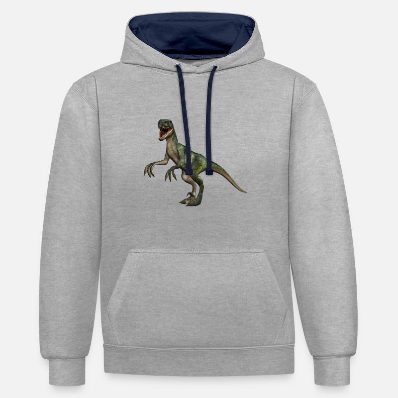 dinosaure Velociraptor 4 - Sweat à capuche contrasté - gris chiné/bleu marine