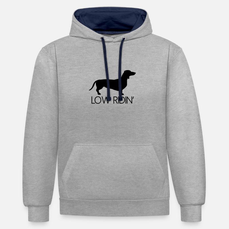 Teckel surbaissés ' - Sweat à capuche contrasté - gris chiné/bleu marine
