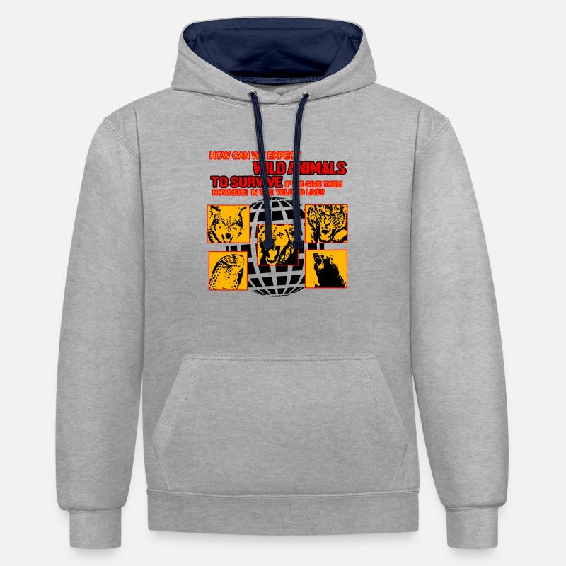 Animaux sauvages pour survivre! - Sweat à capuche contrasté - gris chiné/bleu marine