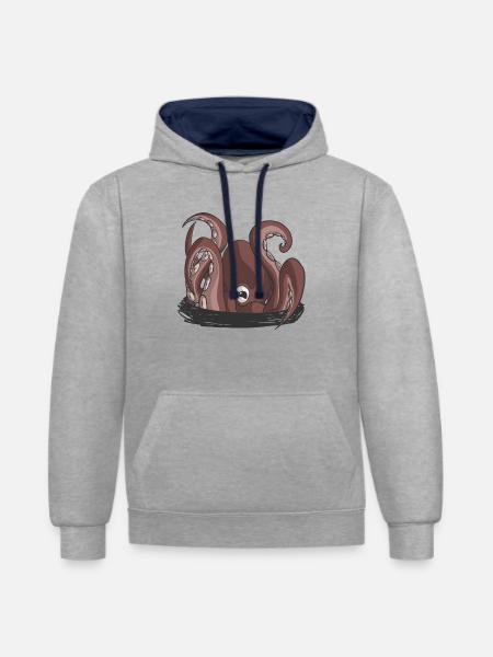 Der Beginn der Krake - Kontrast-Hoodie - Grau meliert/Navy