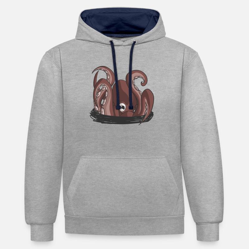 Der Beginn der Krake - Kontrast-Hoodie - Grau meliert/Navy