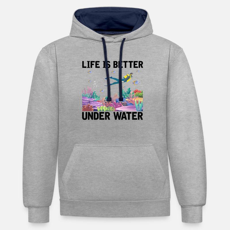 Plongée Aventure Plongeurs Mer Océan - Sweat à capuche contrasté - gris chiné/bleu marine