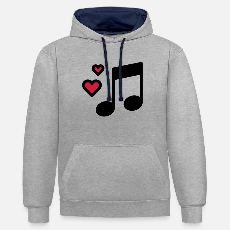 Note de musique romantique - Sweat à capuche contrasté - gris chiné/bleu marine