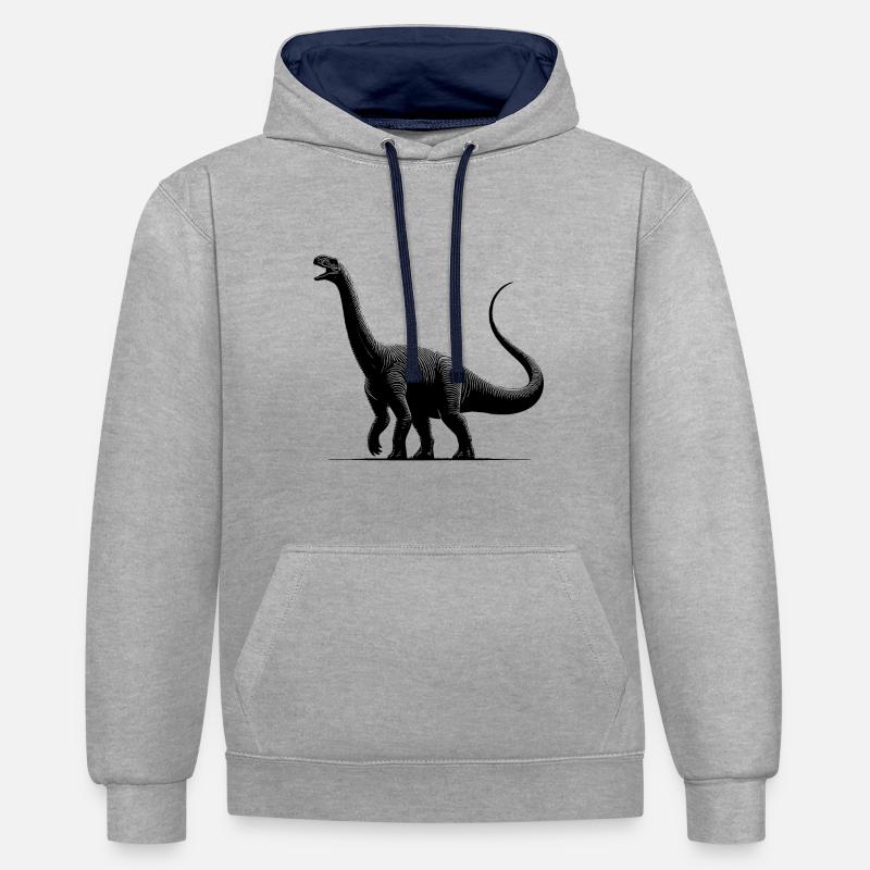 Dino géant Diplodocus dinosaure sauropode - Sweat à capuche contrasté - gris chiné/bleu marine
