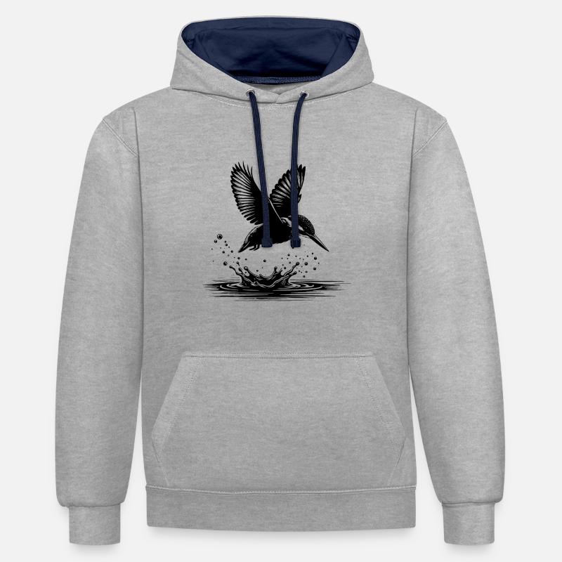 Martin-pêcheur attrapant du poisson - Sweat à capuche contrasté - gris chiné/bleu marine