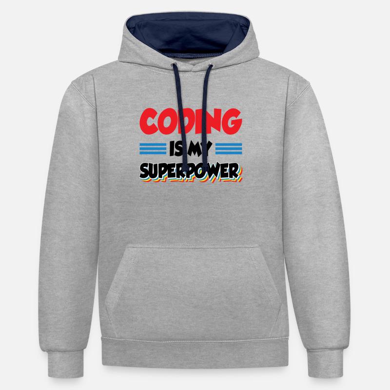Coding Is My Superpower Programming Coder Computer - Kontrast-Hoodie - Grau meliert/Navy