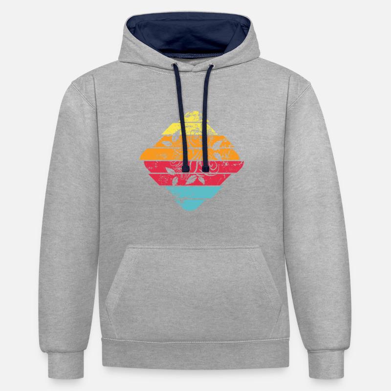 Rose - Sweat à capuche contrasté - gris chiné/bleu marine