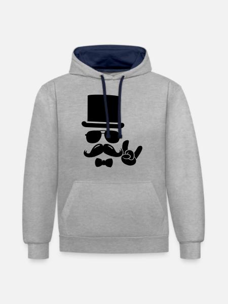 Moustache Groom boss retro hipster - Contrast hoodie - heather grey/navy