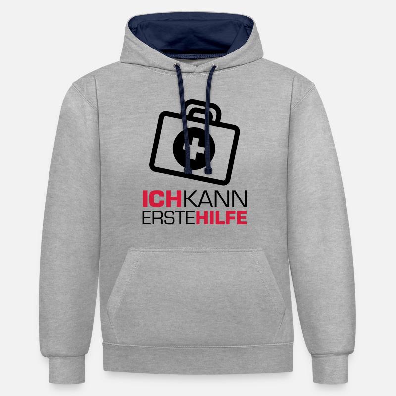 erstehilfe_f2 - Sweat à capuche contrasté - gris chiné/bleu marine