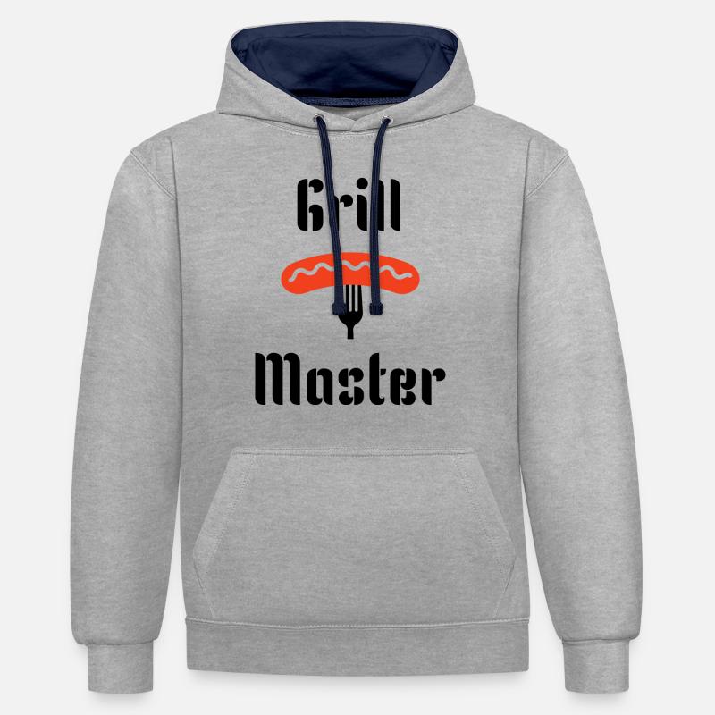 grill master2 - Sweat à capuche contrasté - gris chiné/bleu marine