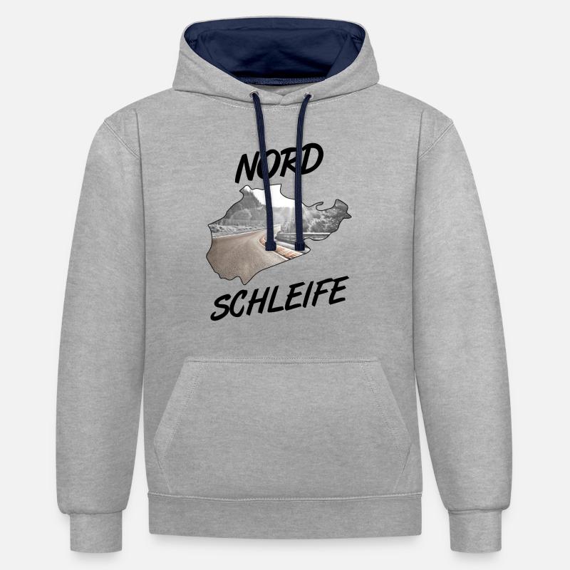 Nordschleife - Sweat à capuche contrasté - gris chiné/bleu marine