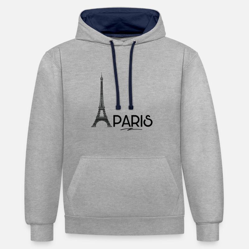 Paris - Tour Eiffel - Sweat à capuche contrasté - gris chiné/bleu marine
