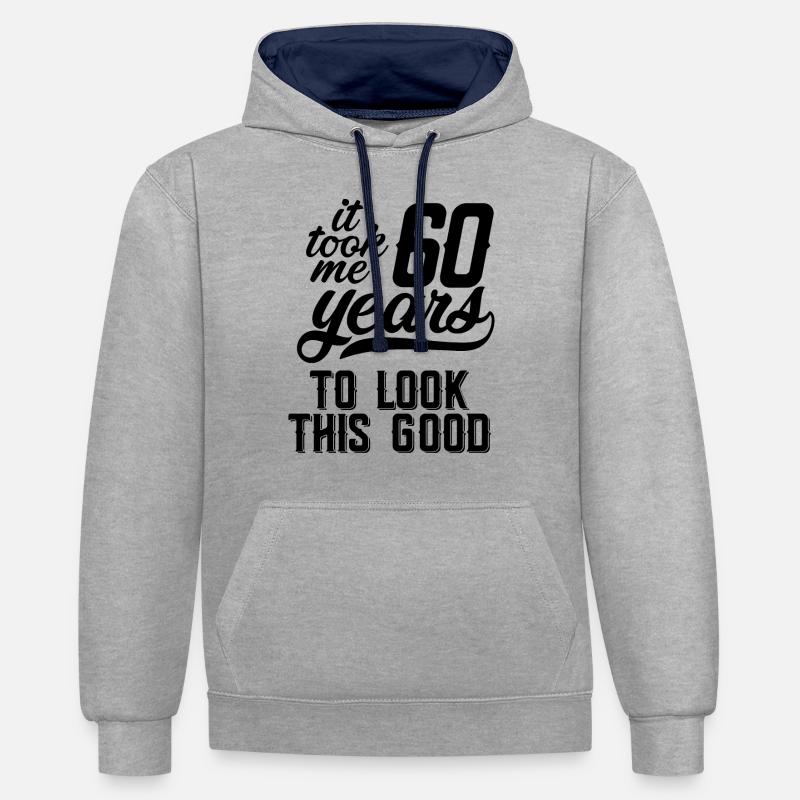 60 ans - Sweat à capuche contrasté - gris chiné/bleu marine