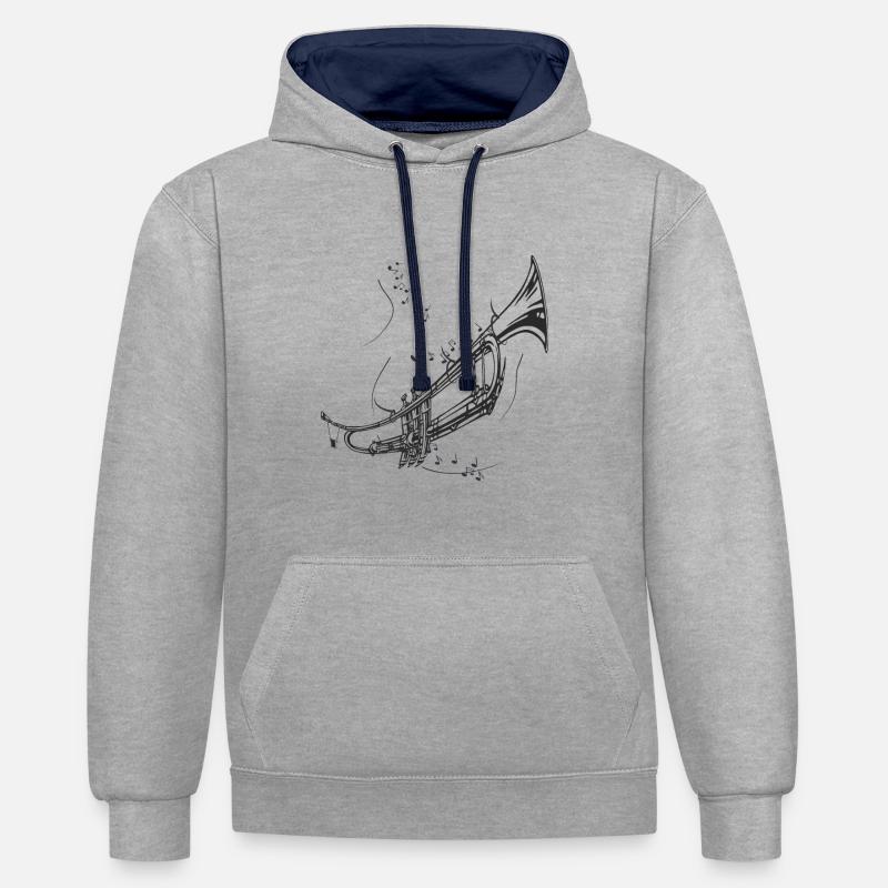 Trompette joli cadeau cool - Sweat à capuche contrasté - gris chiné/bleu marine