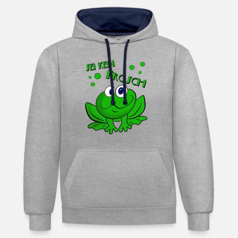 Ne sois pas une grenouille - Sweat à capuche contrasté - gris chiné/bleu marine