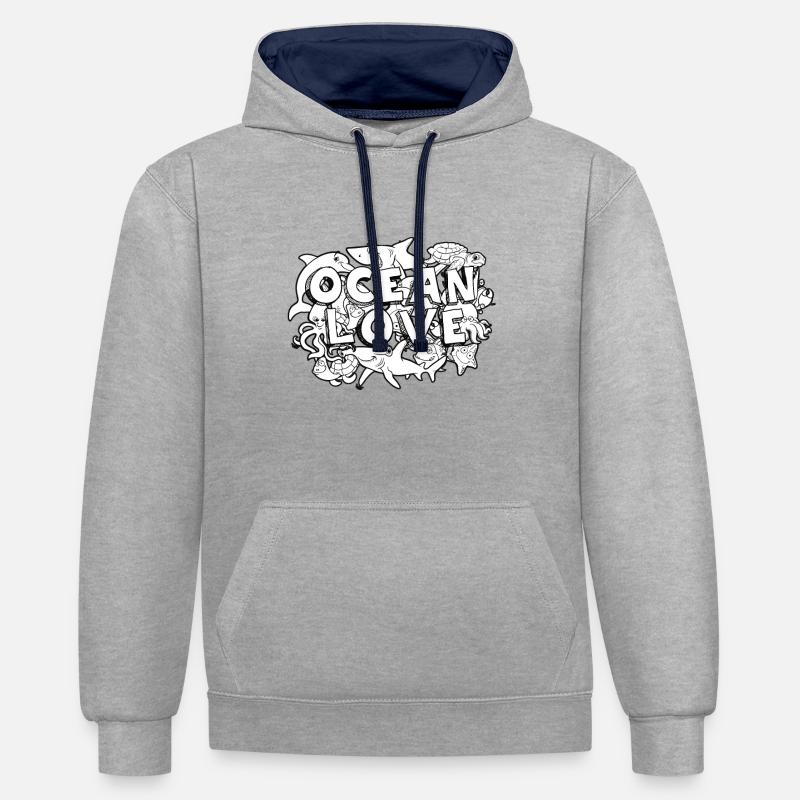doodle Art Ocean - Sweat à capuche contrasté - gris chiné/bleu marine