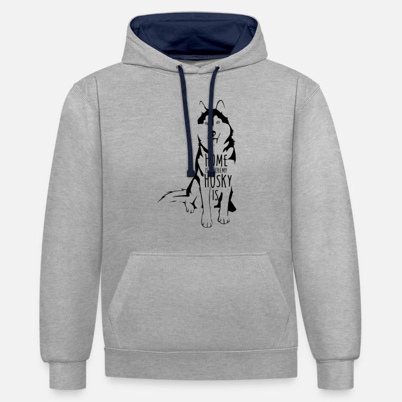 chien de traîneau - Sweat à capuche contrasté - gris chiné/bleu marine