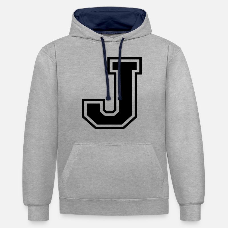 j - Sweat à capuche contrasté - gris chiné/bleu marine