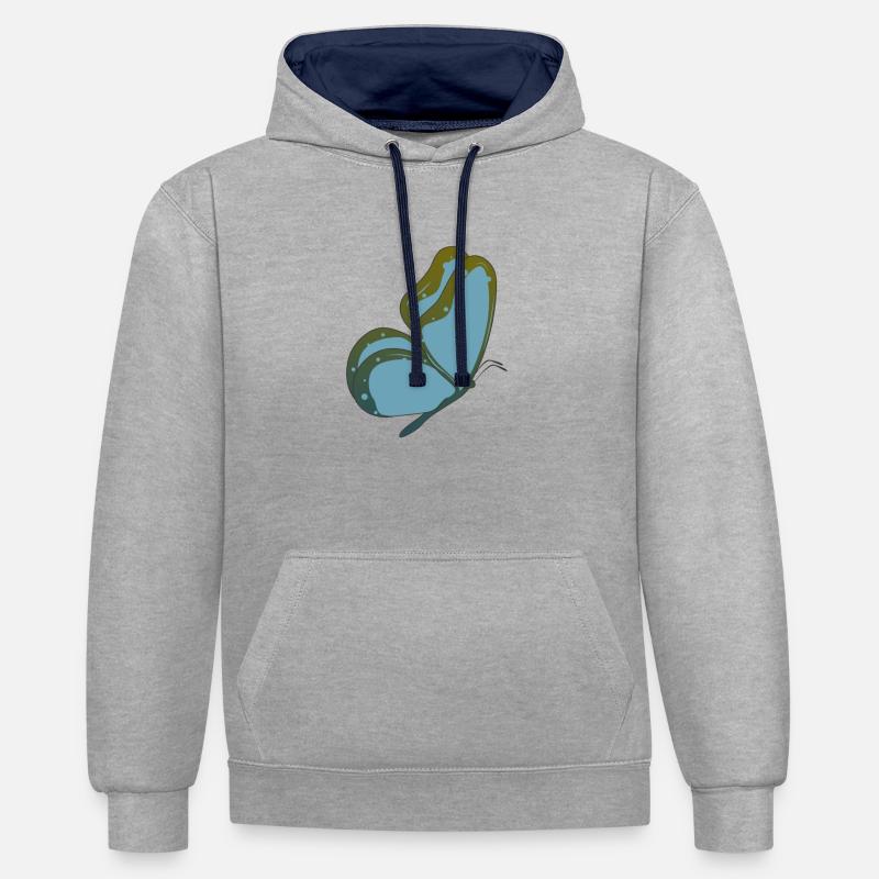 Papillon bleu papillon - Sweat à capuche contrasté - gris chiné/bleu marine