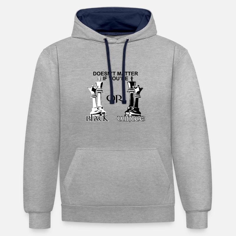 échecs - Sweat à capuche contrasté - gris chiné/bleu marine