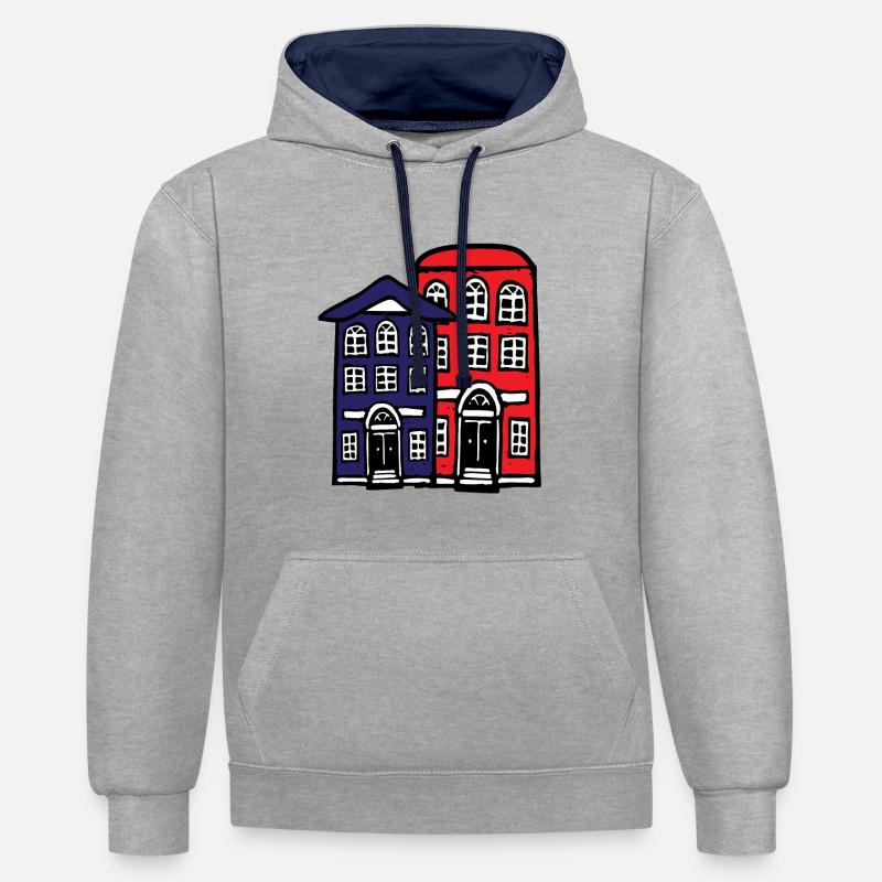 bâtiment - Sweat à capuche contrasté - gris chiné/bleu marine