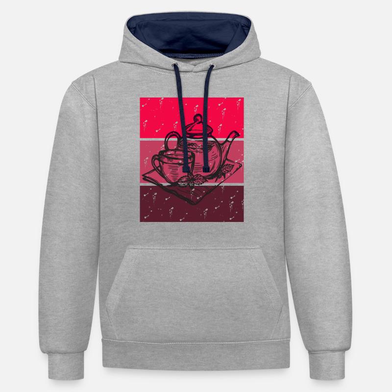 Temps de thé rétro rouge - Sweat à capuche contrasté - gris chiné/bleu marine