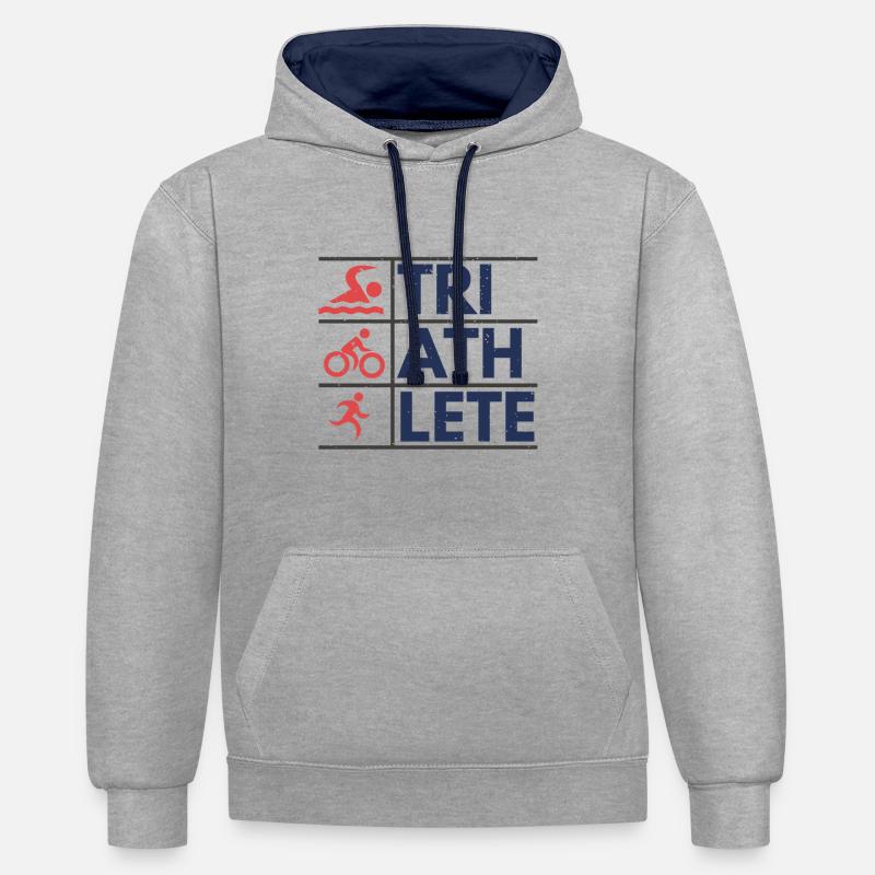 Triathlète v2 - Sweat à capuche contrasté - gris chiné/bleu marine