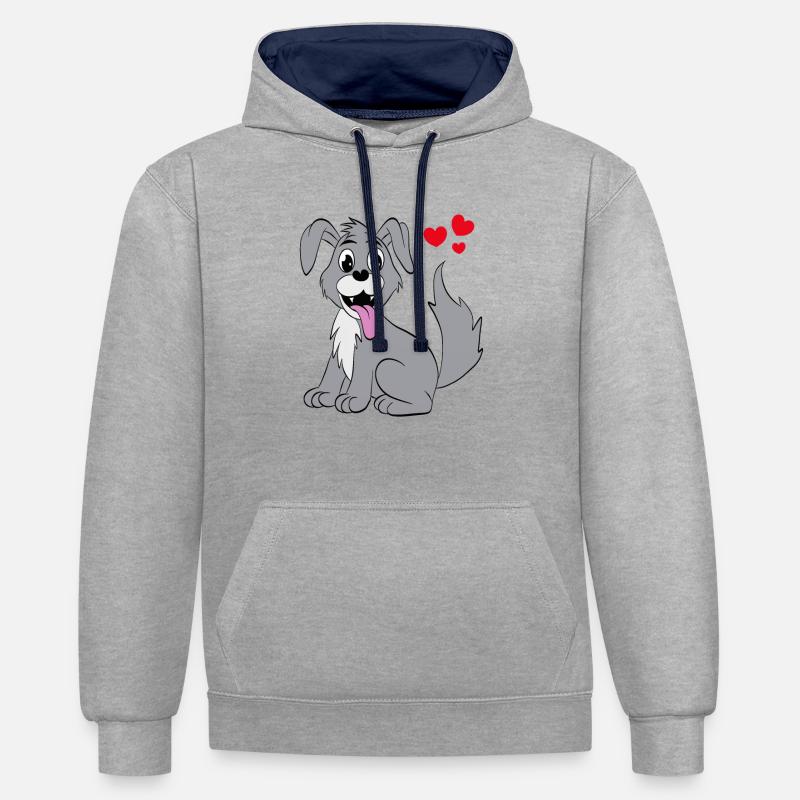 Chien mignon - Sweat à capuche contrasté - gris chiné/bleu marine