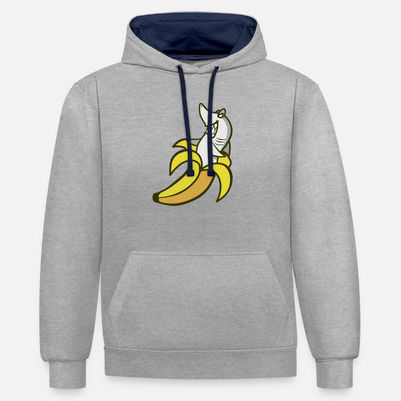 Banana and Shark - Sweat à capuche contrasté - gris chiné/bleu marine