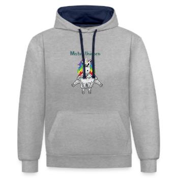 Mister Unicorn - Kontrast-Hoodie - Grau meliert/Navy - Vorne - Liana (172cm) & Jaron (178cm)
