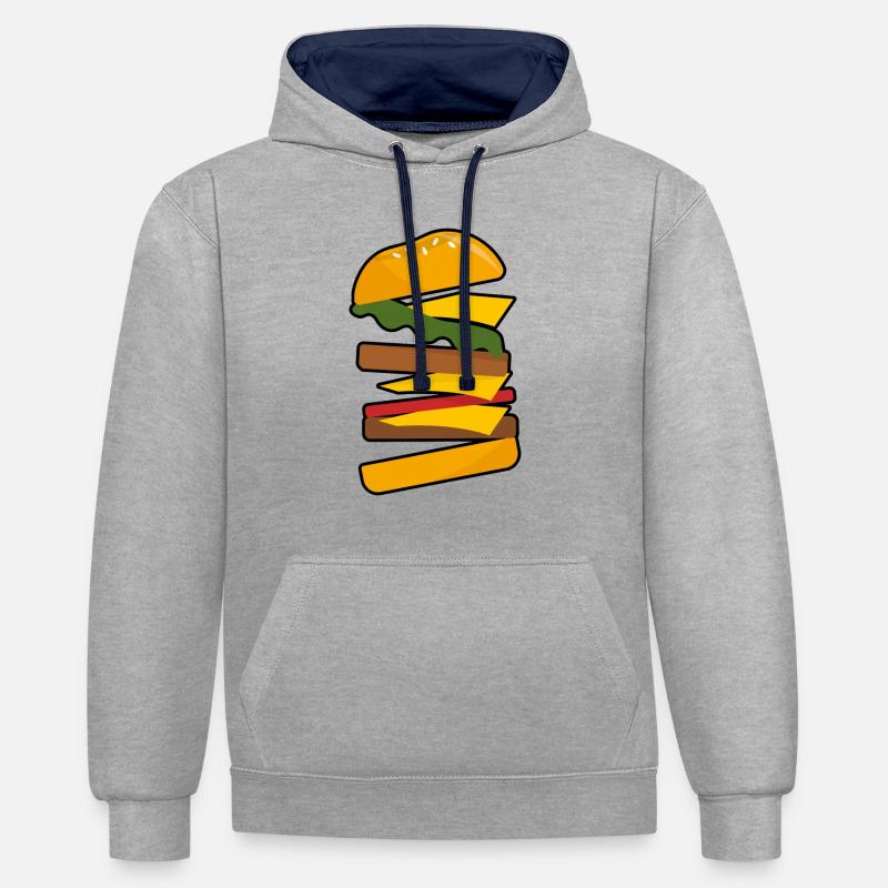 Burger - Sweat à capuche contrasté - gris chiné/bleu marine