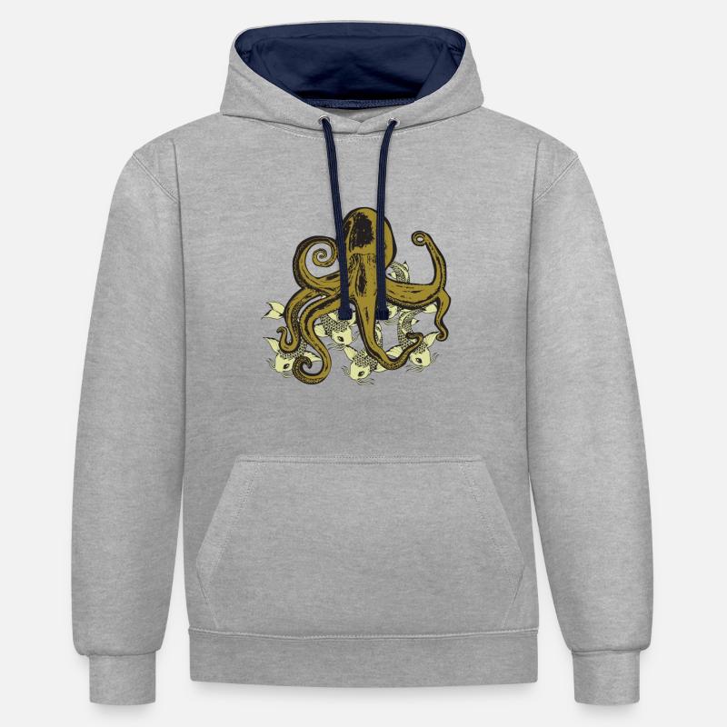 Koi rencontre pieuvre - Sweat à capuche contrasté - gris chiné/bleu marine