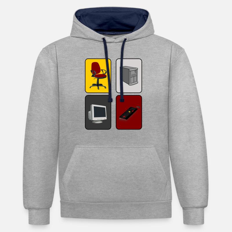 Les joueurs PC - Sweat à capuche contrasté - gris chiné/bleu marine