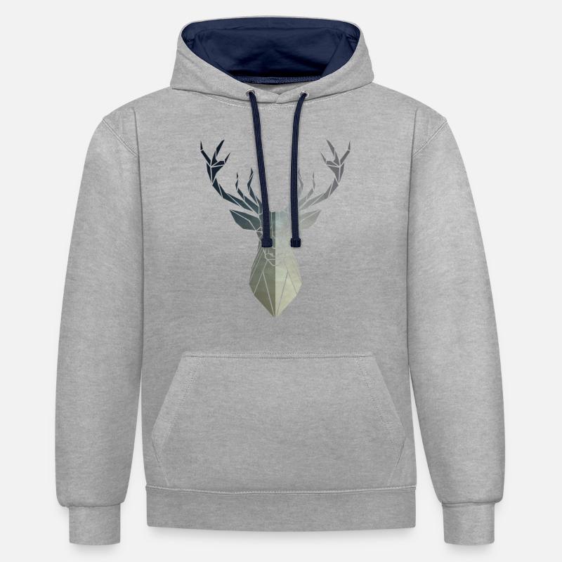 Deer - Sweat à capuche contrasté - gris chiné/bleu marine