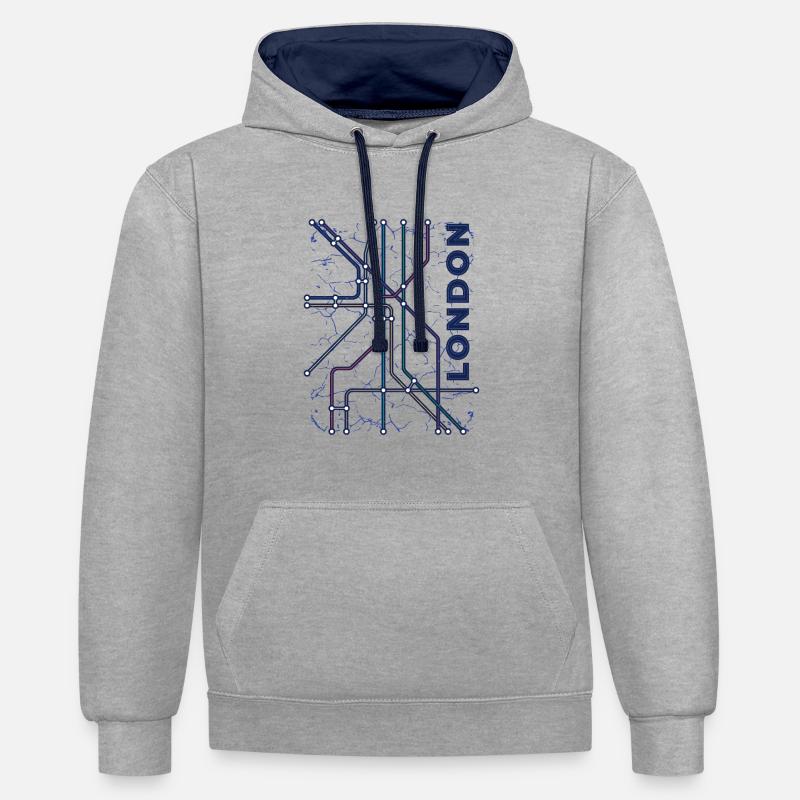 Métro de Londres - Sweat à capuche contrasté - gris chiné/bleu marine
