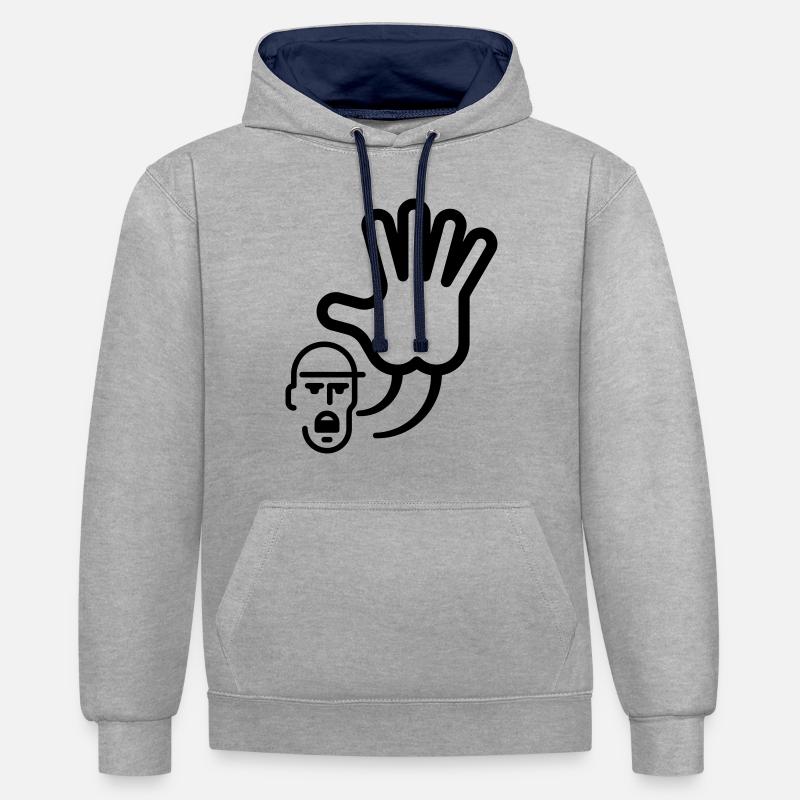 Stop / Signe De La Main - Sweat à capuche contrasté - gris chiné/bleu marine