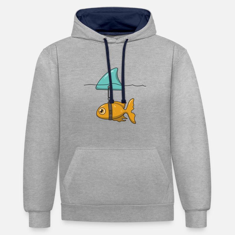 Poisson avec aileron de requin - Sweat à capuche contrasté - gris chiné/bleu marine