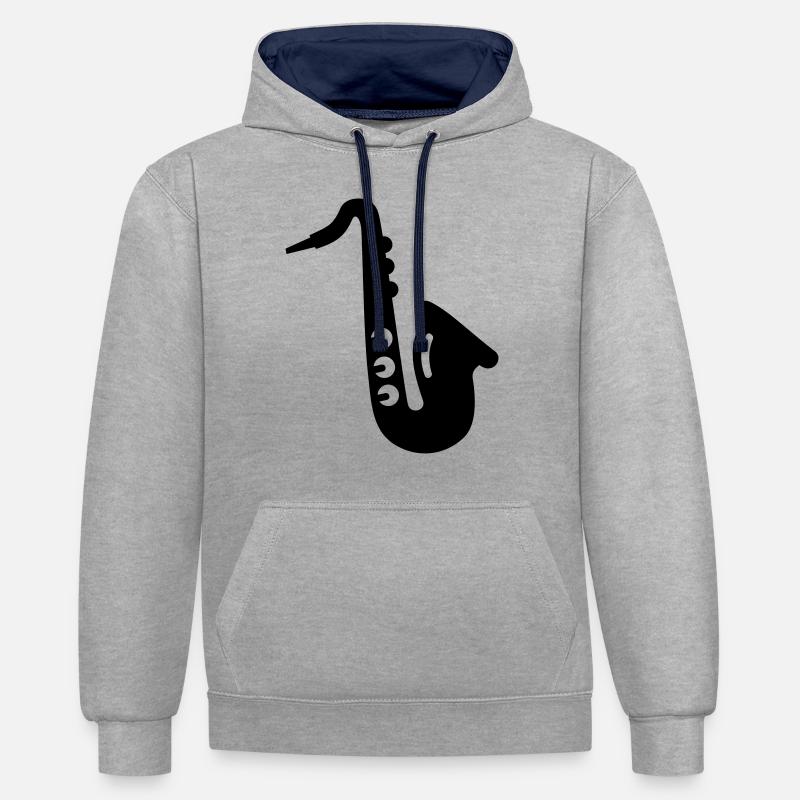 Saxophone - Sweat à capuche contrasté - gris chiné/bleu marine