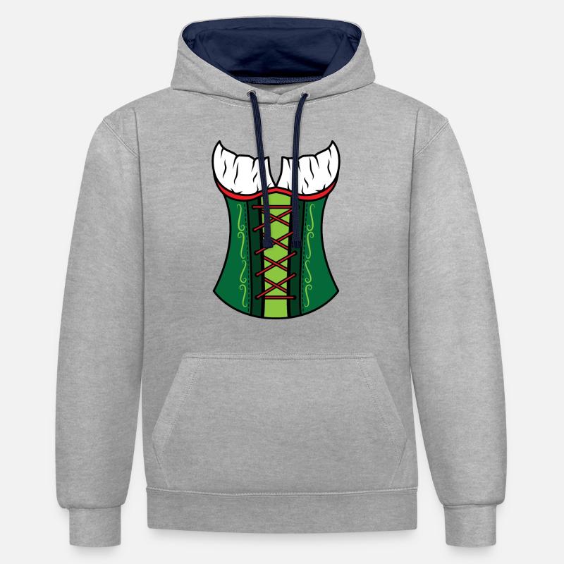 Femmes Dirndl Munich Bavière - Sweat à capuche contrasté - gris chiné/bleu marine