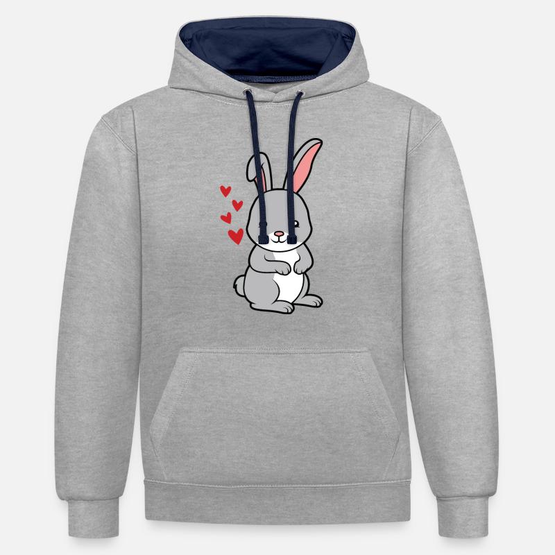 petit lapin doux bébé - Sweat à capuche contrasté - gris chiné/bleu marine