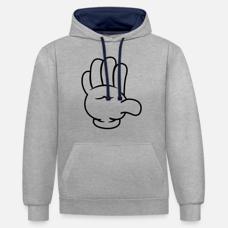 comic_hand_001 - Sweat à capuche contrasté - gris chiné/bleu marine