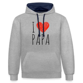 J'aime papa. - Sweat à capuche contrasté - gris chiné/bleu marine - Devant - Liana (172cm) & Jaron (178cm)