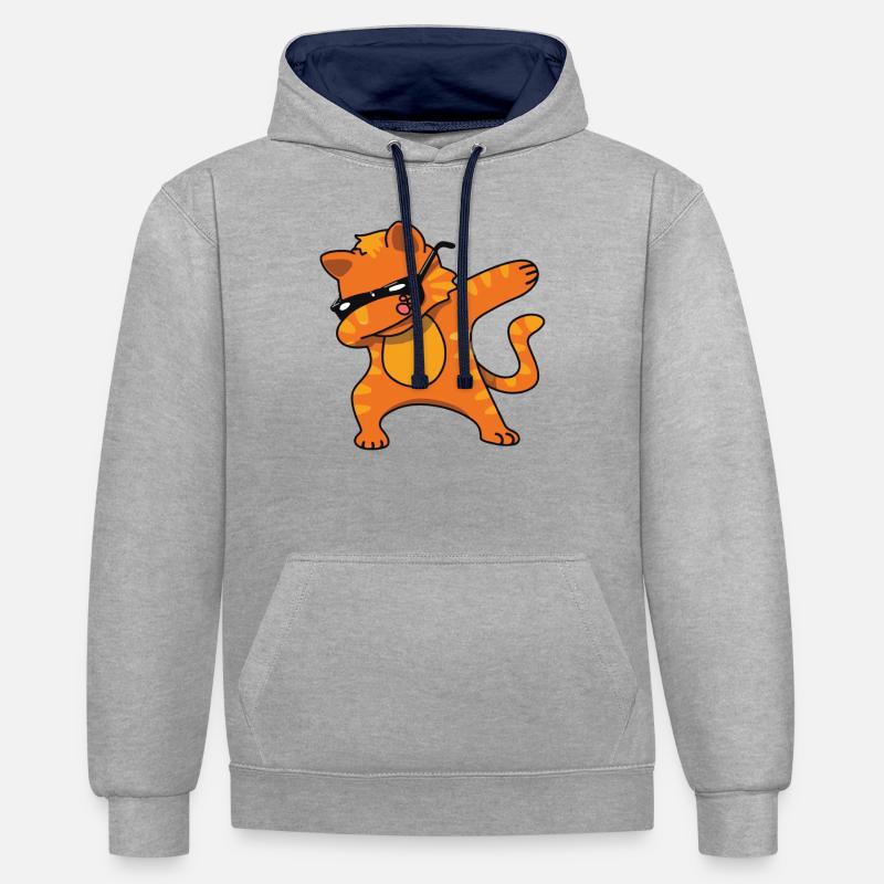 Le chat dab - Sweat à capuche contrasté - gris chiné/bleu marine