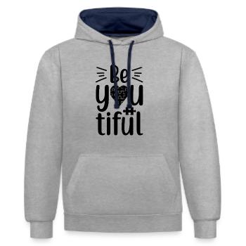 Be you tiful - Sweat à capuche contrasté - gris chiné/bleu marine - Devant - Liana (172cm) & Jaron (178cm)