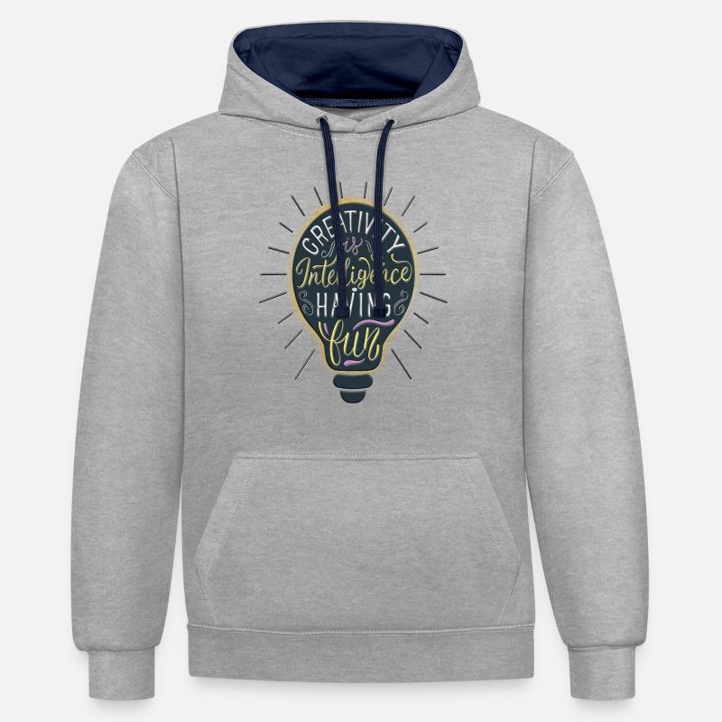 La créativité, c'est l'intelligence s'amuser - Sweat à capuche contrasté - gris chiné/bleu marine