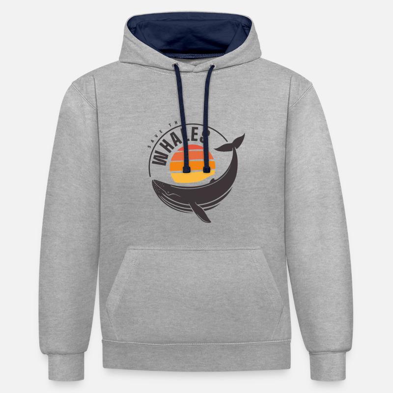 Sauvons les baleines - Sweat à capuche contrasté - gris chiné/bleu marine