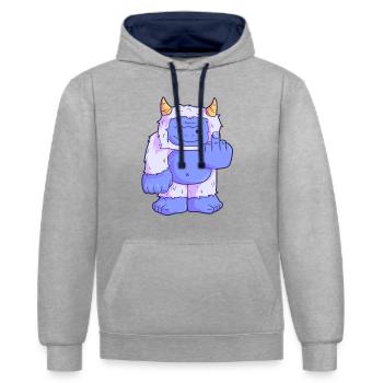 Fuck You Off Yeah Mittelfinger Yeti - Kontrast-Hoodie - Grau meliert/Navy - Vorne - Liana (172cm) & Jaron (178cm)