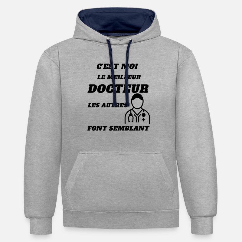 C'est moi le meilleur docteur - Sweat à capuche contrasté - gris chiné/bleu marine