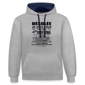 Désolée Je suis déjà prise par un gars super génia - Sweat à capuche contrasté - gris chiné/bleu marine - Devant - Liana (172cm) & Jaron (178cm)